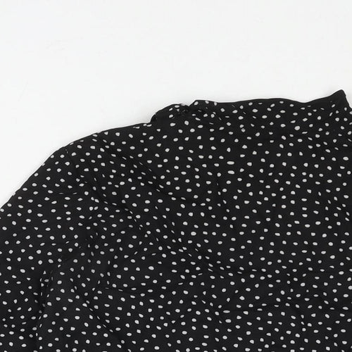 La Redoute Womens Black Polka Dot Polyester Basic Blouse Size 10 Mock Neck - Tie Detail