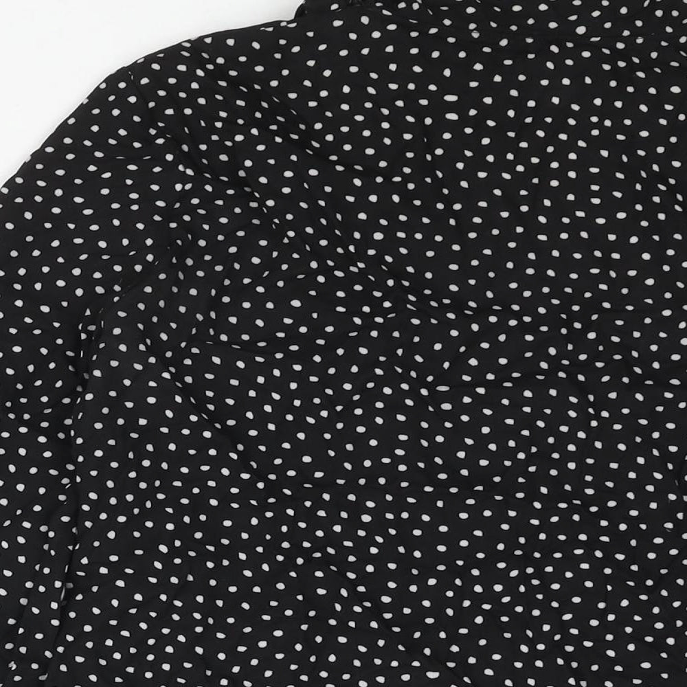 La Redoute Womens Black Polka Dot Polyester Basic Blouse Size 10 Mock Neck - Tie Detail