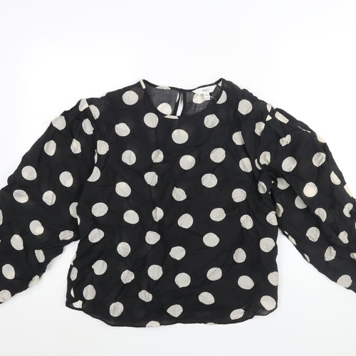 Marks and Spencer Womens Black Polka Dot Lyocell Basic Blouse Size 12 Round Neck