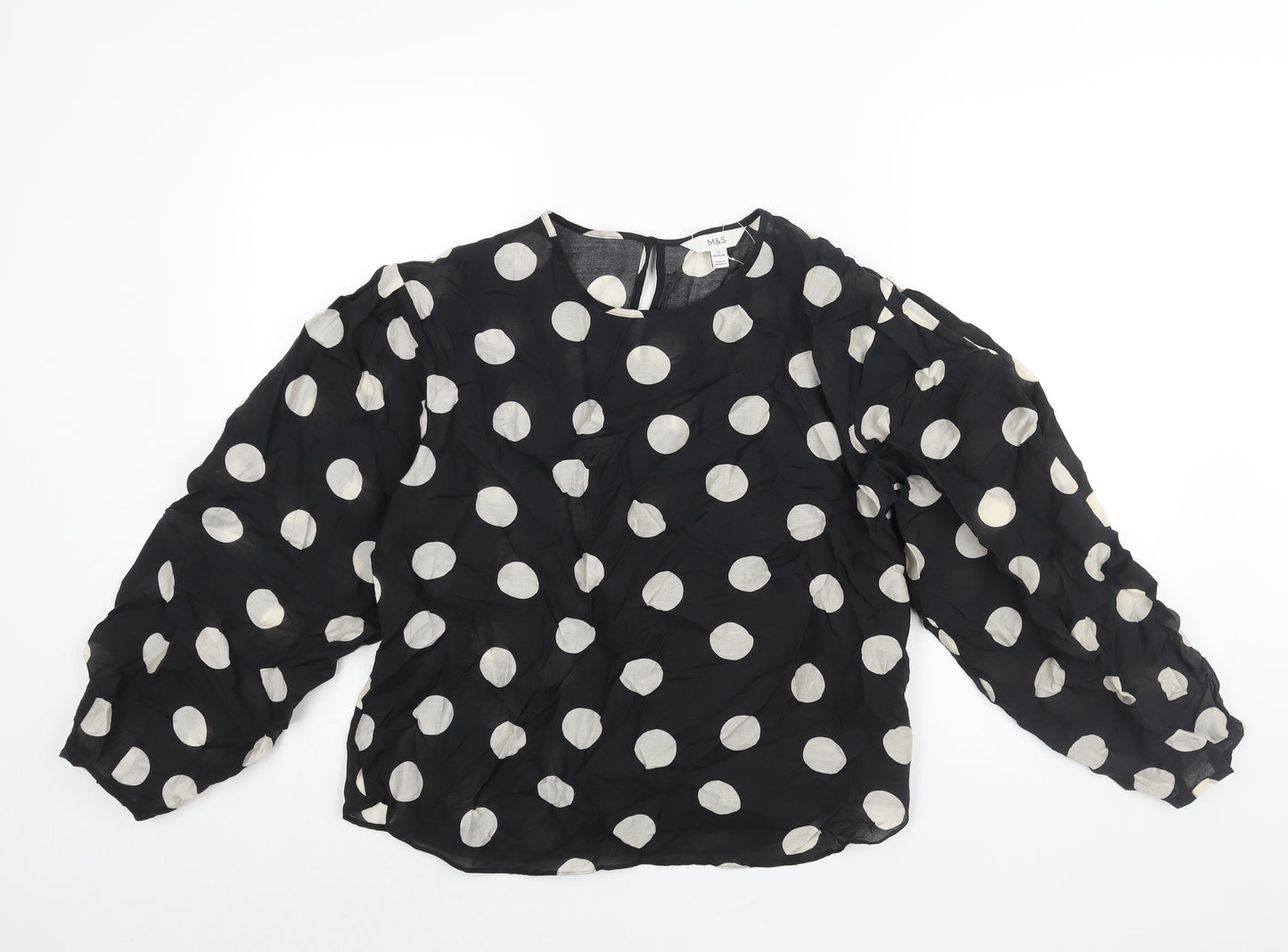 Marks and Spencer Womens Black Polka Dot Lyocell Basic Blouse Size 12 Round Neck