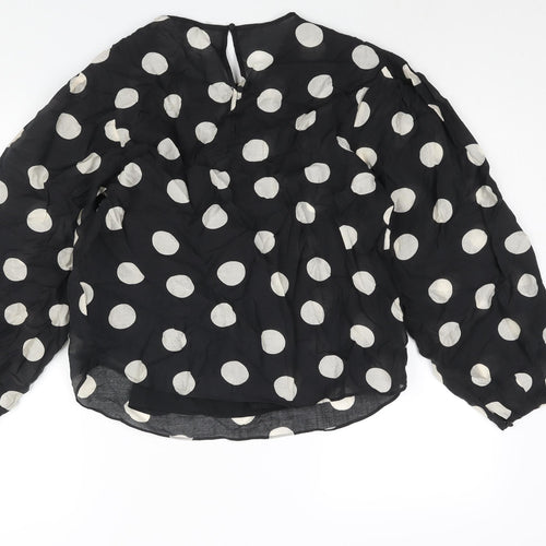 Marks and Spencer Womens Black Polka Dot Lyocell Basic Blouse Size 12 Round Neck