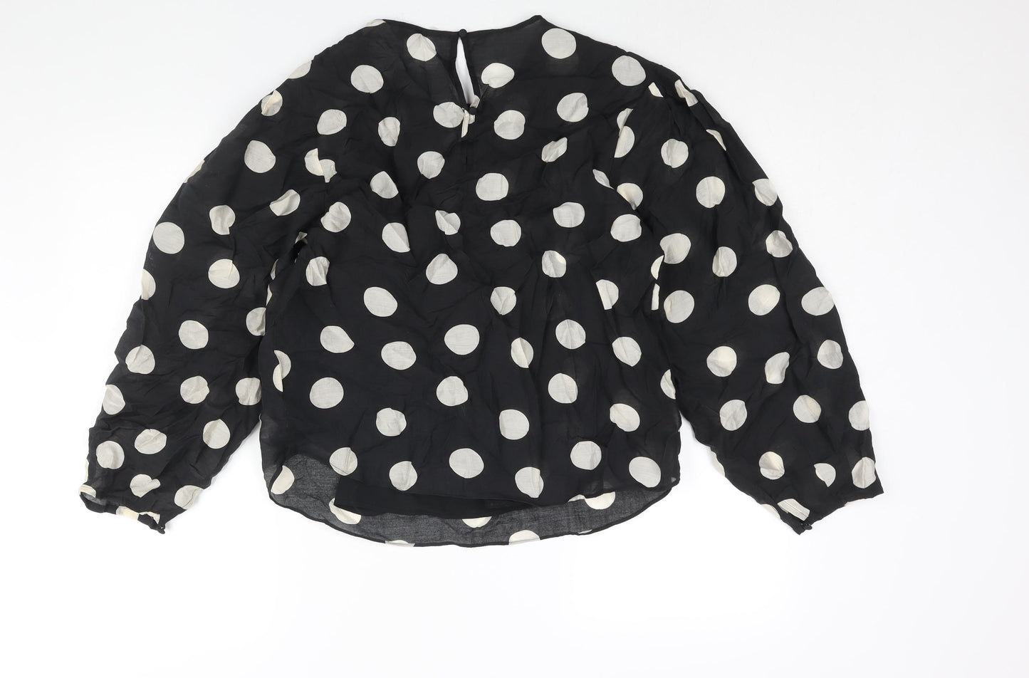 Marks and Spencer Womens Black Polka Dot Lyocell Basic Blouse Size 12 Round Neck