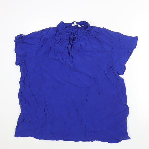 Autograph Womens Blue Cupro Basic Blouse Size 18 Mock Neck - Frill Keyhole Neck