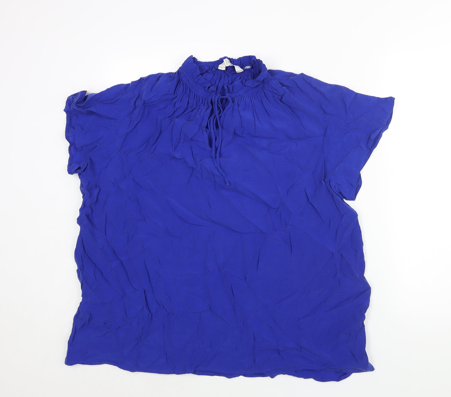 Autograph Womens Blue Cupro Basic Blouse Size 18 Mock Neck - Frill Keyhole Neck