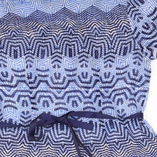 Marks and Spencer Womens Blue Geometric Polyester Basic Blouse Size 10 Cowl Neck - Belted