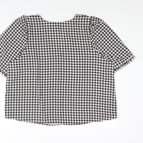 Marks and Spencer Womens Black Check Polyester Basic Blouse Size 22 V-Neck - Button Detail