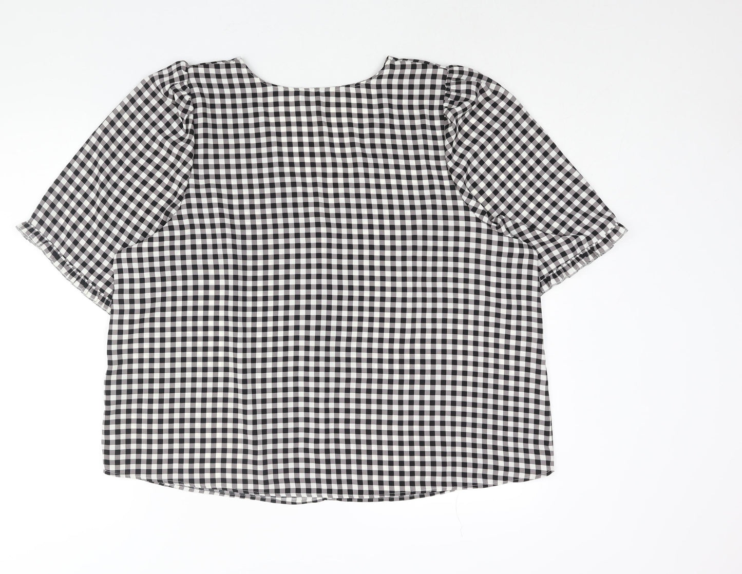 Marks and Spencer Womens Black Check Polyester Basic Blouse Size 22 V-Neck - Button Detail