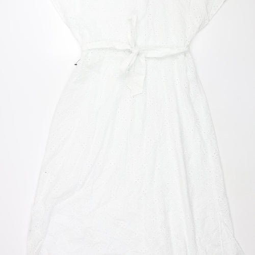 Marks and Spencer Womens White Cotton Shift Size 12 Round Neck Button - Belted