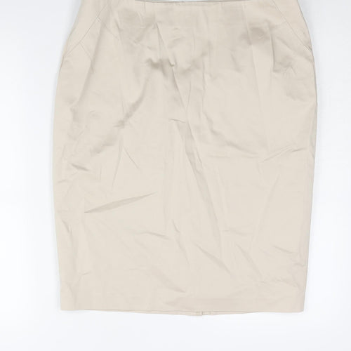 Marks and Spencer Womens Beige Cotton Straight & Pencil Skirt Size 16 Zip