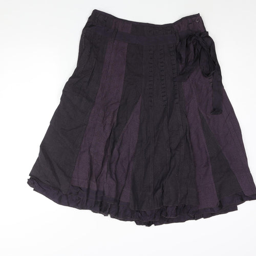 Per Una Womens Purple Herringbone Cotton Flare Skirt Size 12 Button - Belted