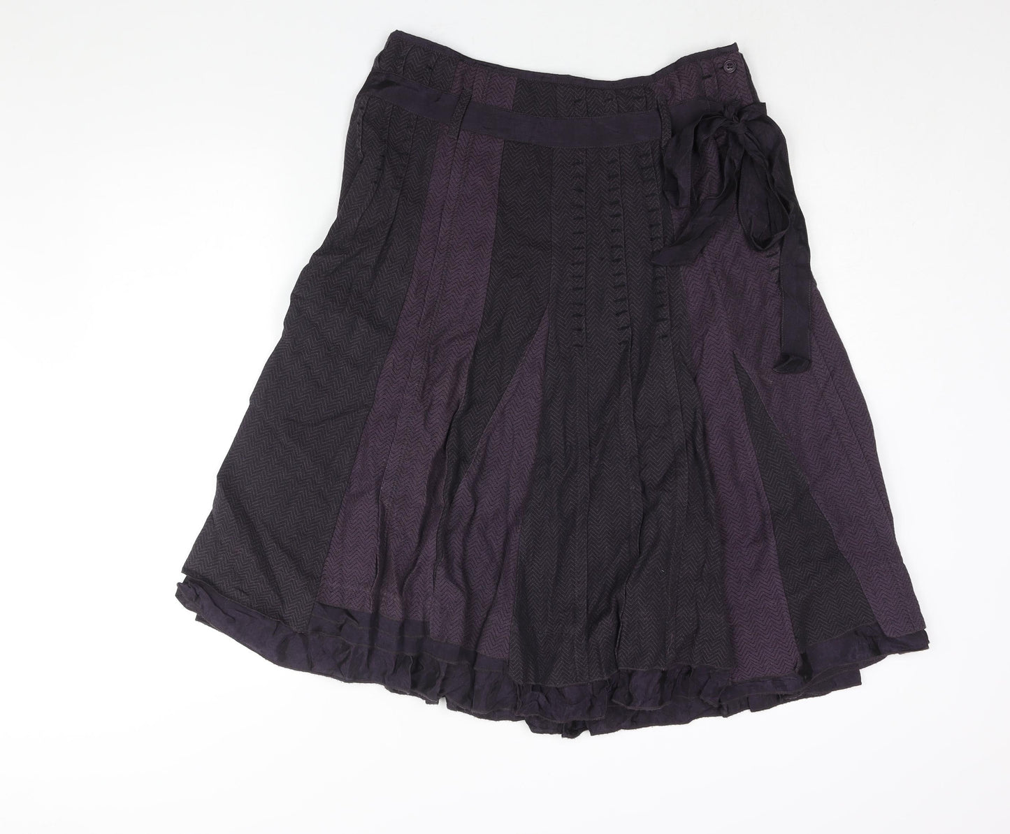 Per Una Womens Purple Herringbone Cotton Flare Skirt Size 12 Button - Belted