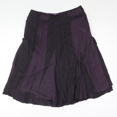 Per Una Womens Purple Herringbone Cotton Flare Skirt Size 12 Button - Belted