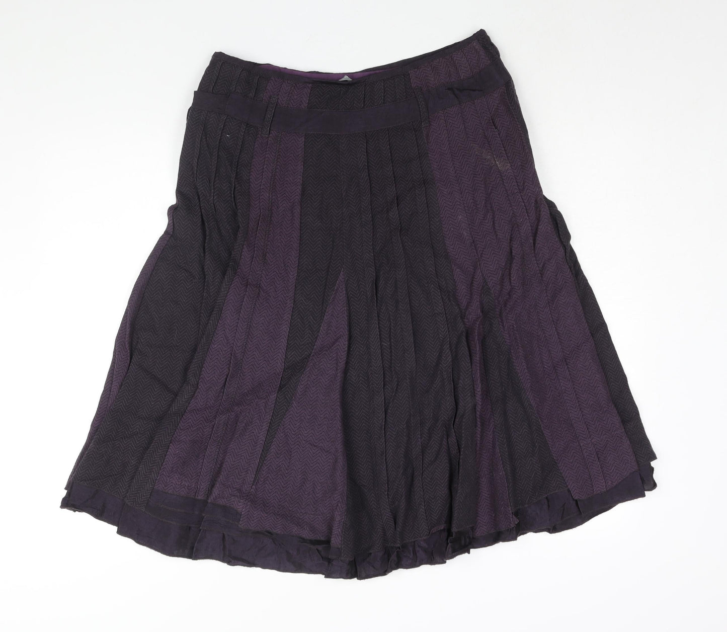 Per Una Womens Purple Herringbone Cotton Flare Skirt Size 12 Button - Belted