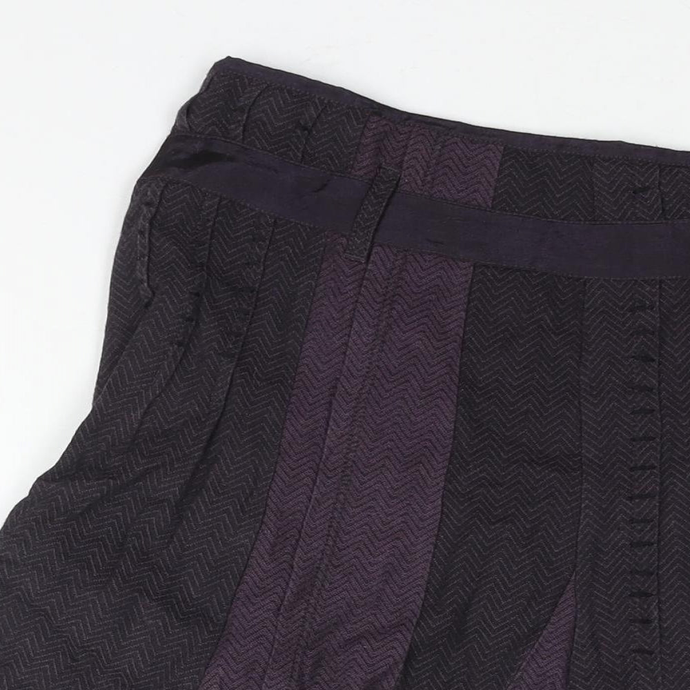 Per Una Womens Purple Herringbone Cotton Flare Skirt Size 12 Button - Belted