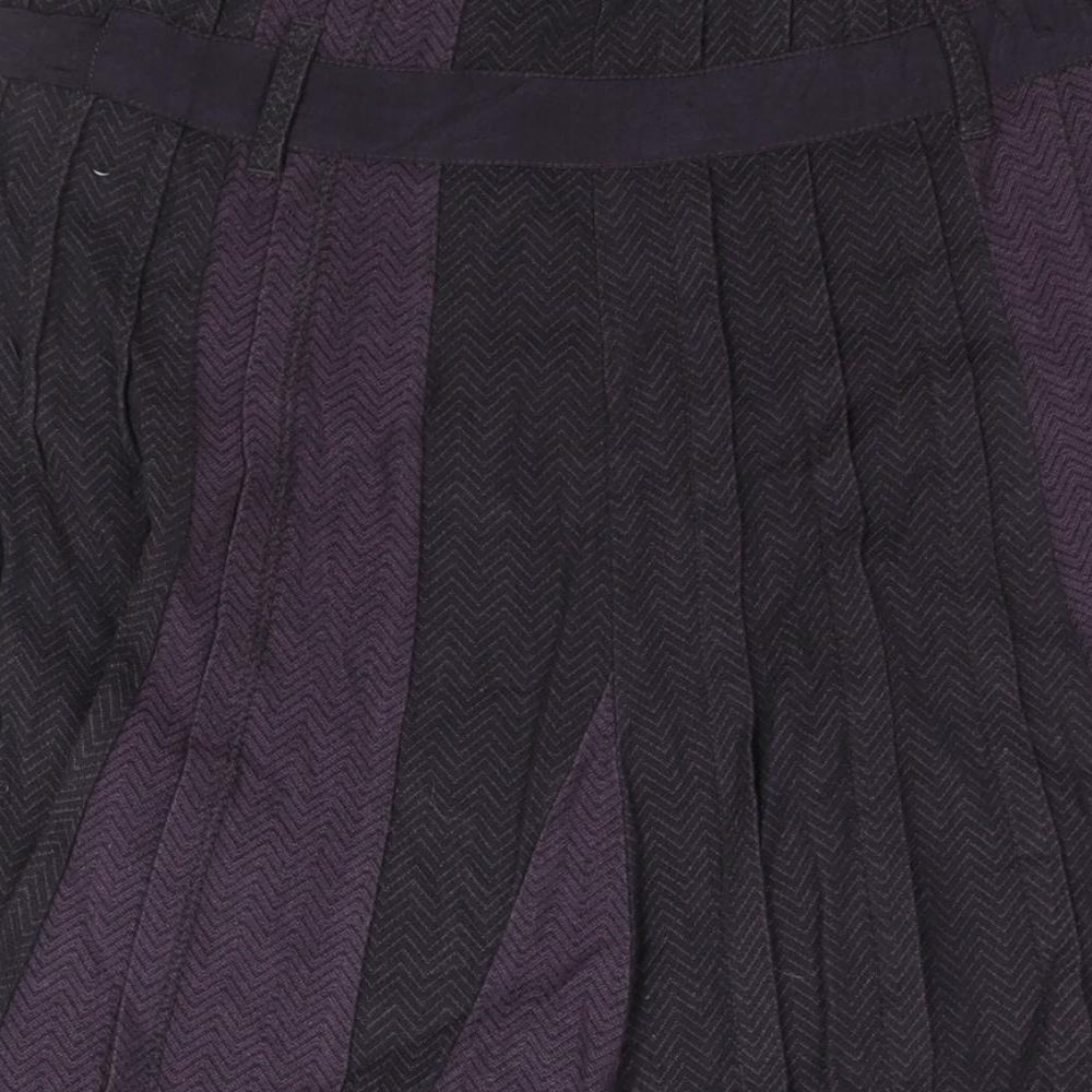 Per Una Womens Purple Herringbone Cotton Flare Skirt Size 12 Button - Belted