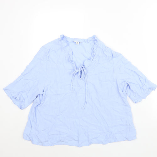 Marks and Spencer Womens Blue Viscose Basic Blouse Size 16 V-Neck - Frill