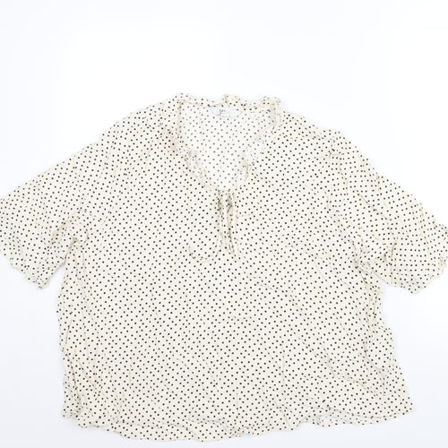 Marks and Spencer Womens Ivory Polka Dot Viscose Basic Blouse Size 22 V-Neck - Frill