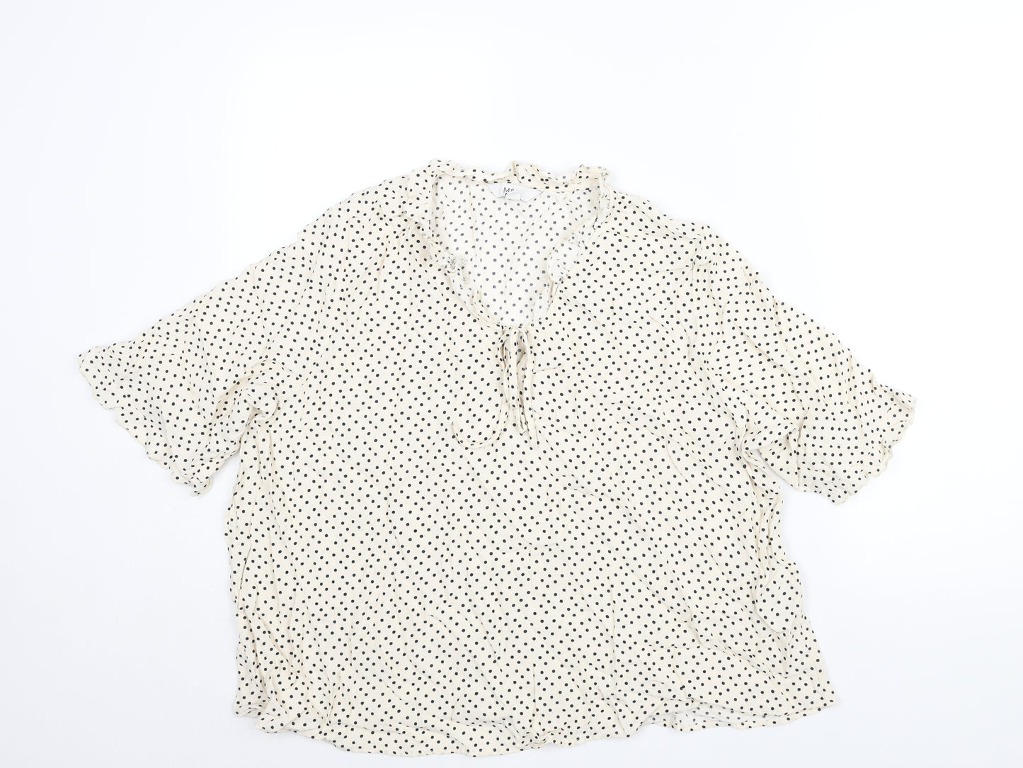 Marks and Spencer Womens Ivory Polka Dot Viscose Basic Blouse Size 22 V-Neck - Frill