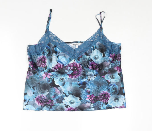 Debenhams Womens Blue Floral Polyester Camisole Blouse Size 20 V-Neck - Lace Trim