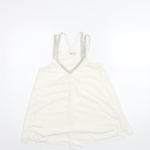 Miss Selfridge Womens Ivory Polyester Camisole Blouse Size 8 V-Neck - Pearl Beading Detail