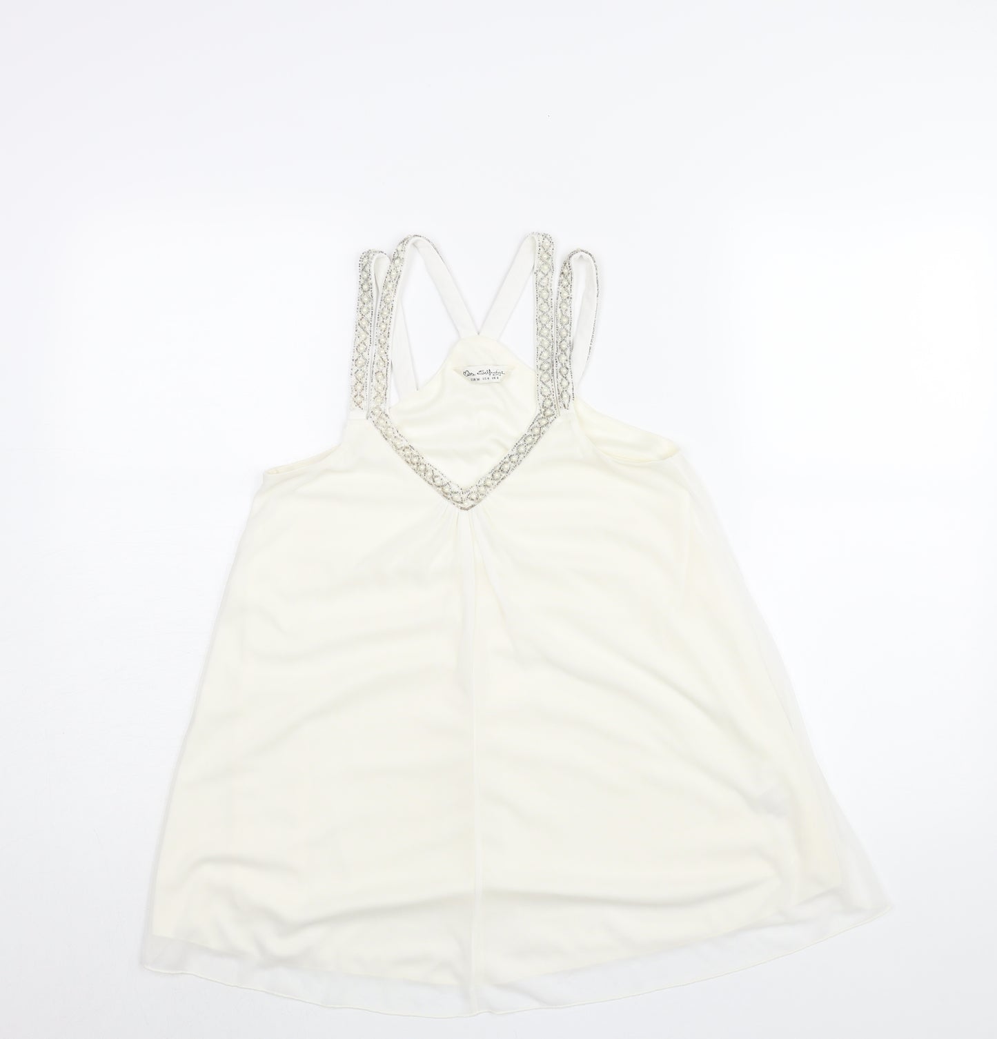 Miss Selfridge Womens Ivory Polyester Camisole Blouse Size 8 V-Neck - Pearl Beading Detail