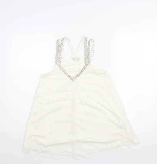 Miss Selfridge Womens Ivory Polyester Camisole Blouse Size 8 V-Neck - Pearl Beading Detail