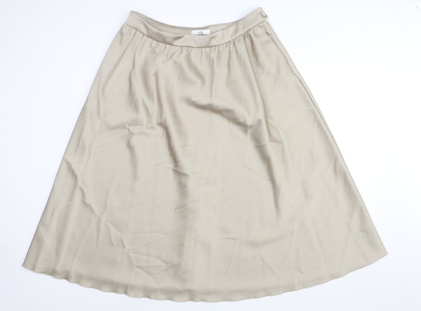 Marks and Spencer Womens Gold Polyester Flare Skirt Size 16 Zip