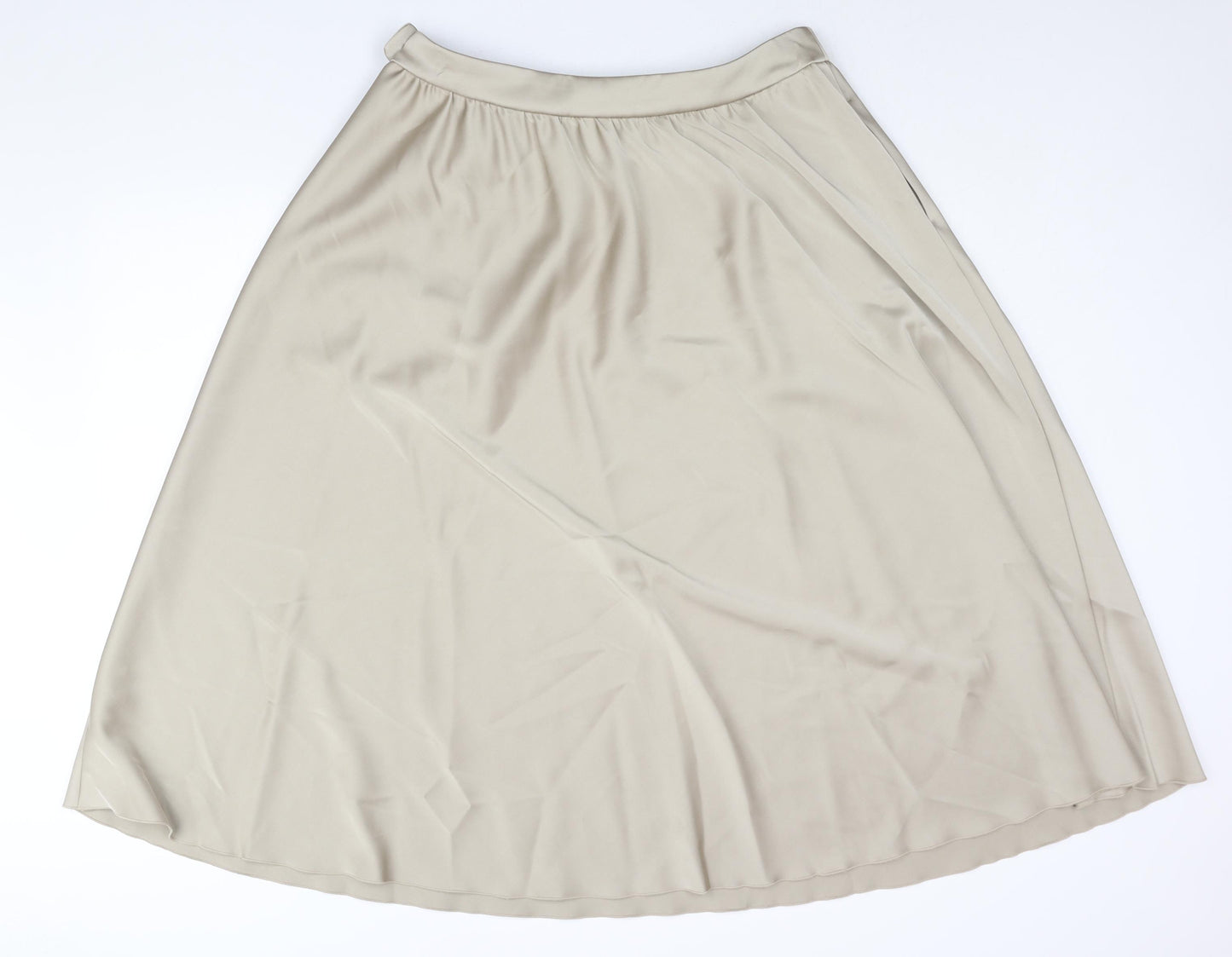 Marks and Spencer Womens Gold Polyester Flare Skirt Size 16 Zip