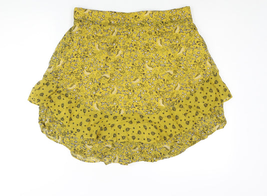 Marks and Spencer Womens Yellow Geometric Viscose A-Line Skirt Size 16 - Frill