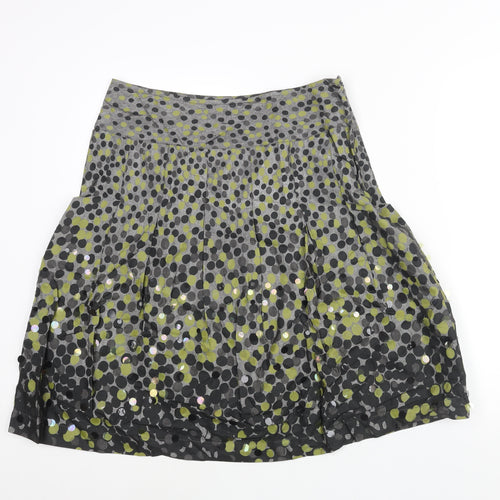 Per Una Womens Grey Geometric Cotton A-Line Skirt Size 12 Zip - Sequin Detail