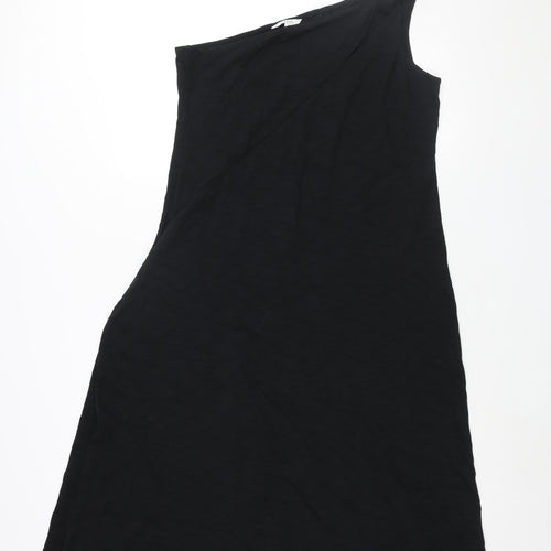 Marks and Womens Black Cotton Maxi Size 14 One Shoulder Pullover - Twist Strap