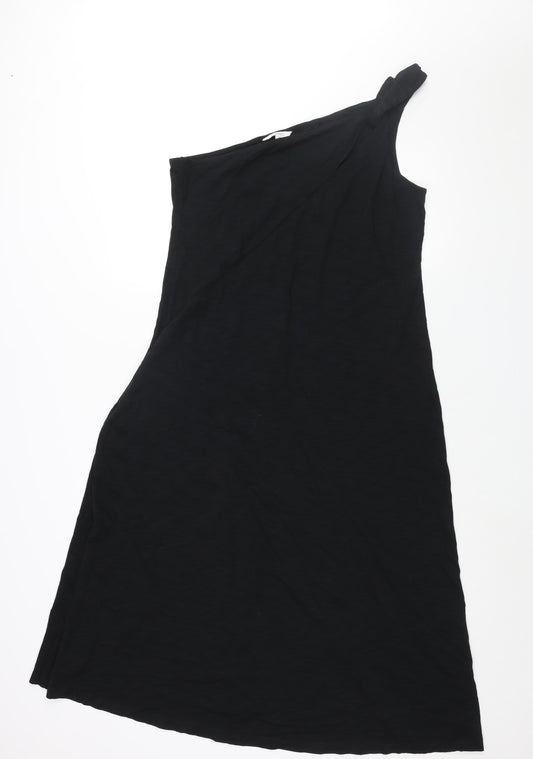 Marks and Womens Black Cotton Maxi Size 14 One Shoulder Pullover - Twist Strap