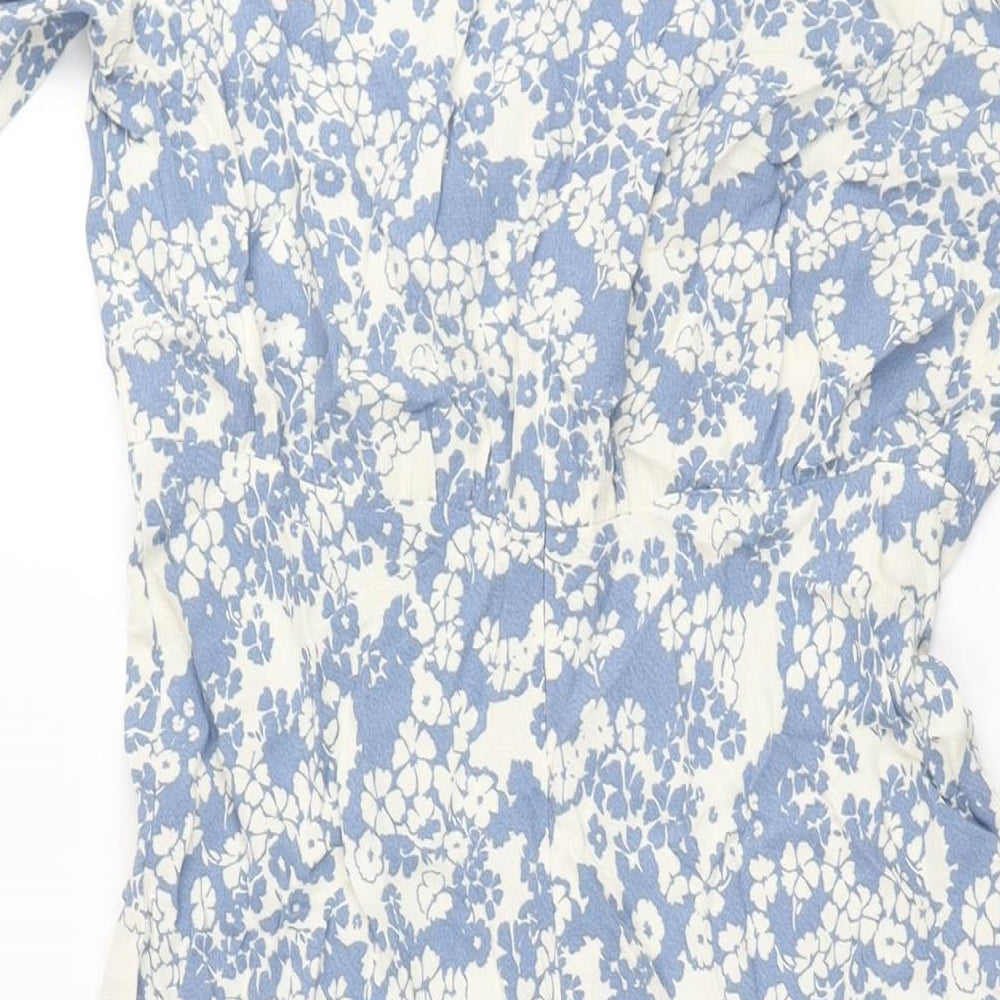 Marks and Spencer Womens Blue Floral Viscose Shift Size 12 Round Neck Zip