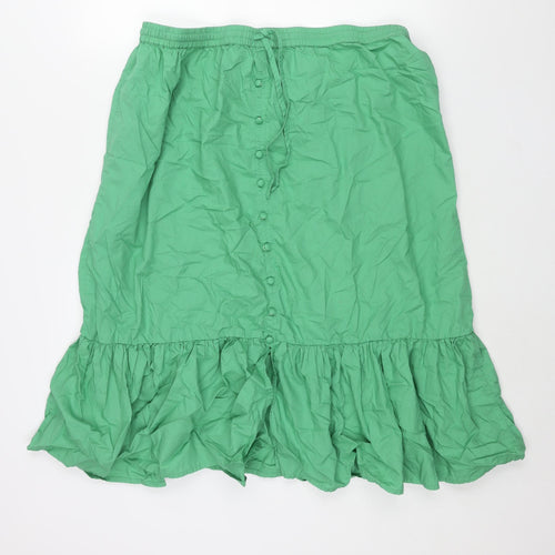 Marks and Spencer Womens Green Cotton A-Line Skirt Size 20 Drawstring - Button Detail Frill