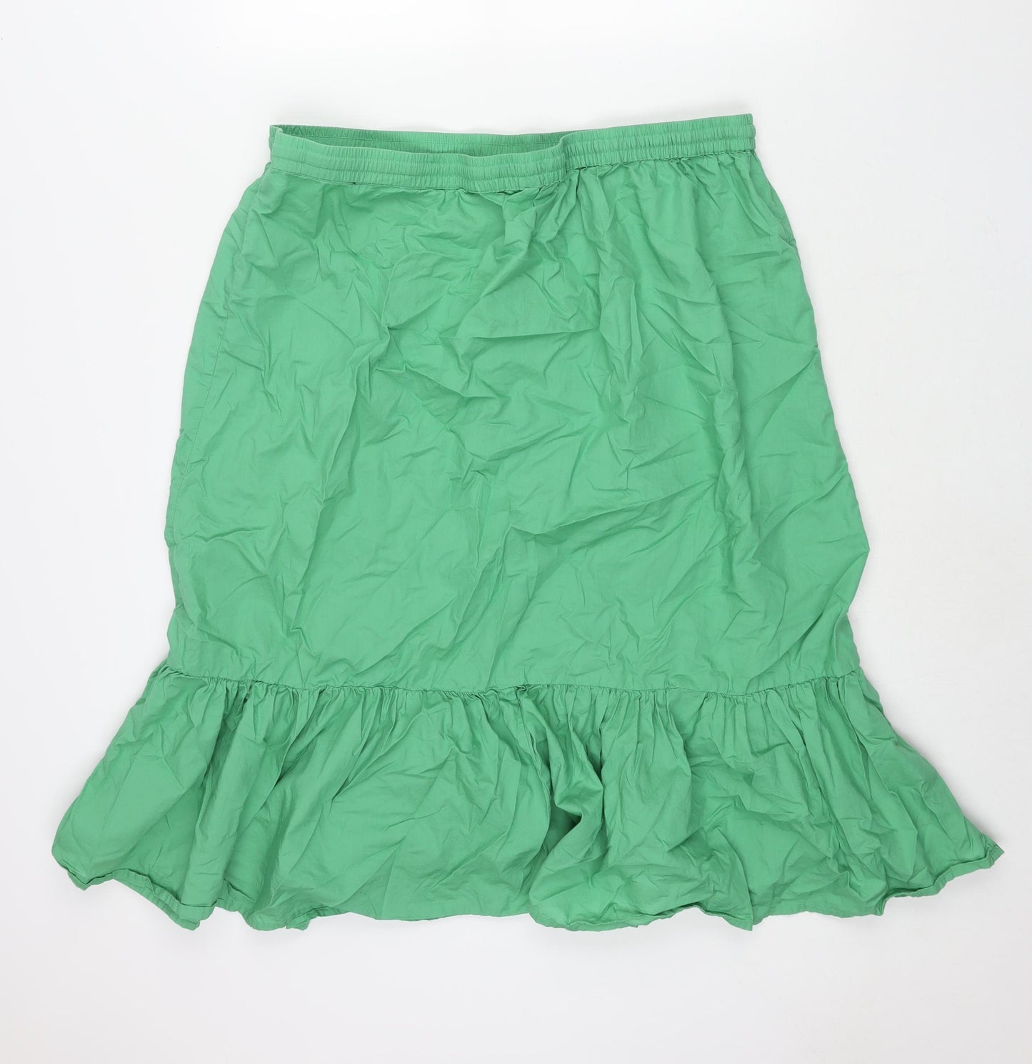 Marks and Spencer Womens Green Cotton A-Line Skirt Size 20 Drawstring - Button Detail Frill