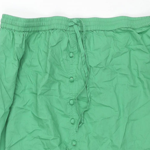 Marks and Spencer Womens Green Cotton A-Line Skirt Size 20 Drawstring - Button Detail Frill