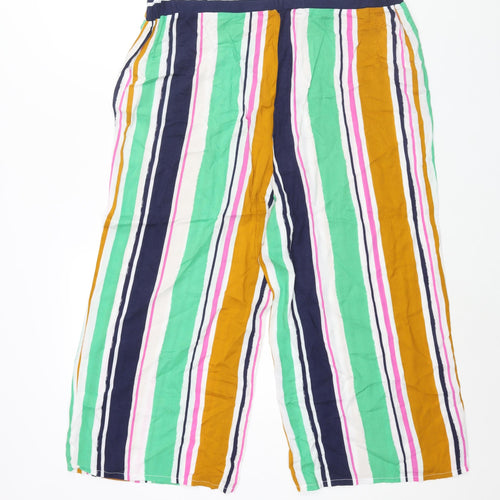 Bonmarché Womens Multicoloured Striped Viscose Cropped Trousers Size 14 L21 in Regular - Elasticated Waist