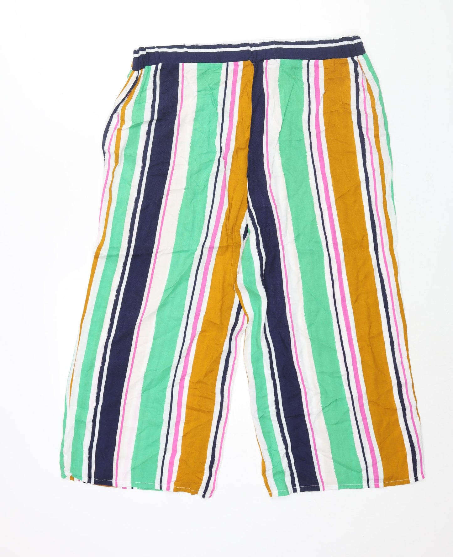 Bonmarché Womens Multicoloured Striped Viscose Cropped Trousers Size 14 L21 in Regular - Elasticated Waist