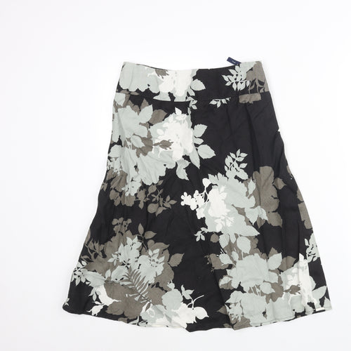 Jasper Conran Womens Black Floral Linen A-Line Skirt Size 10 Zip