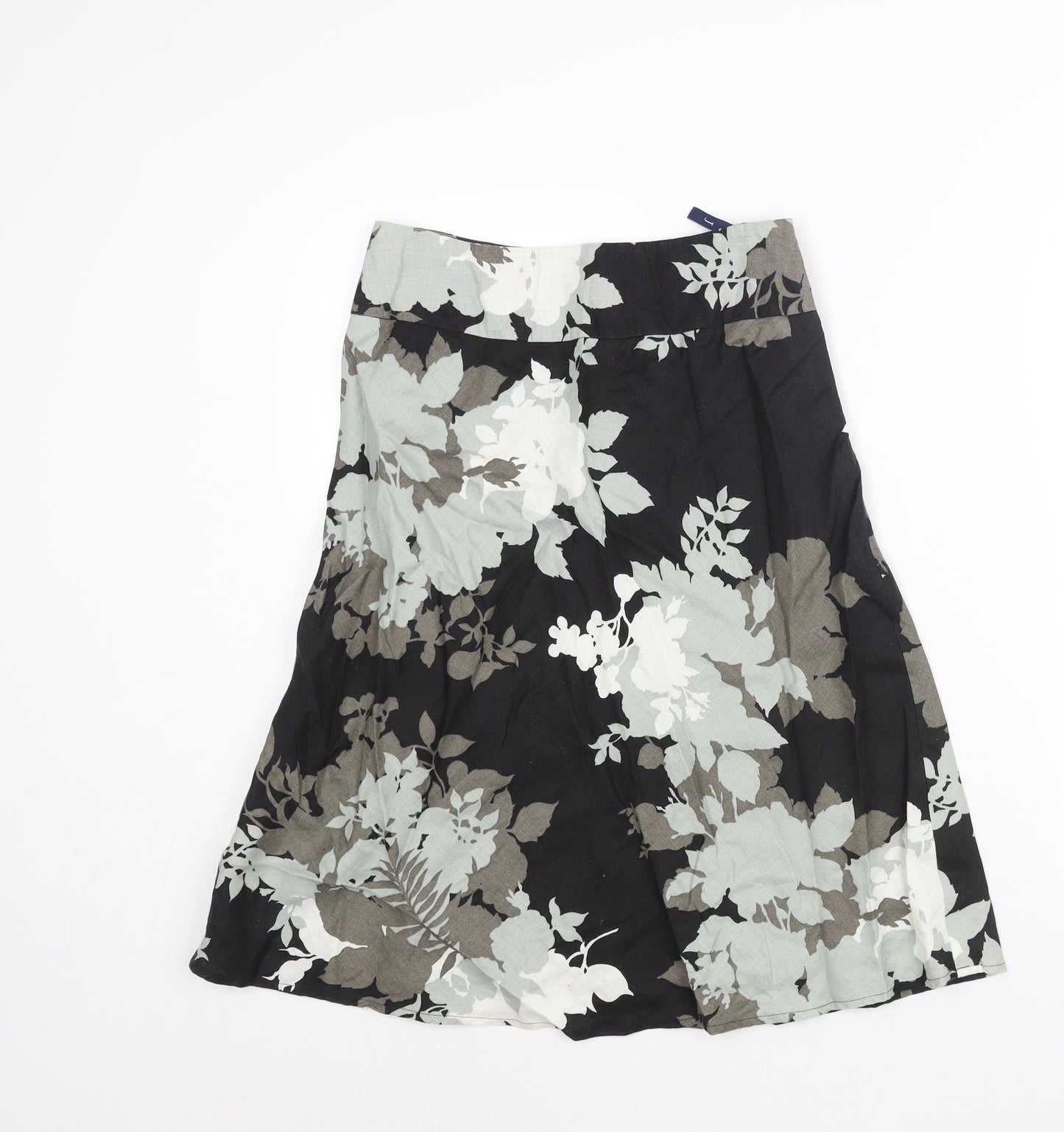 Jasper Conran Womens Black Floral Linen A-Line Skirt Size 10 Zip