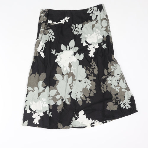 Jasper Conran Womens Black Floral Linen A-Line Skirt Size 10 Zip