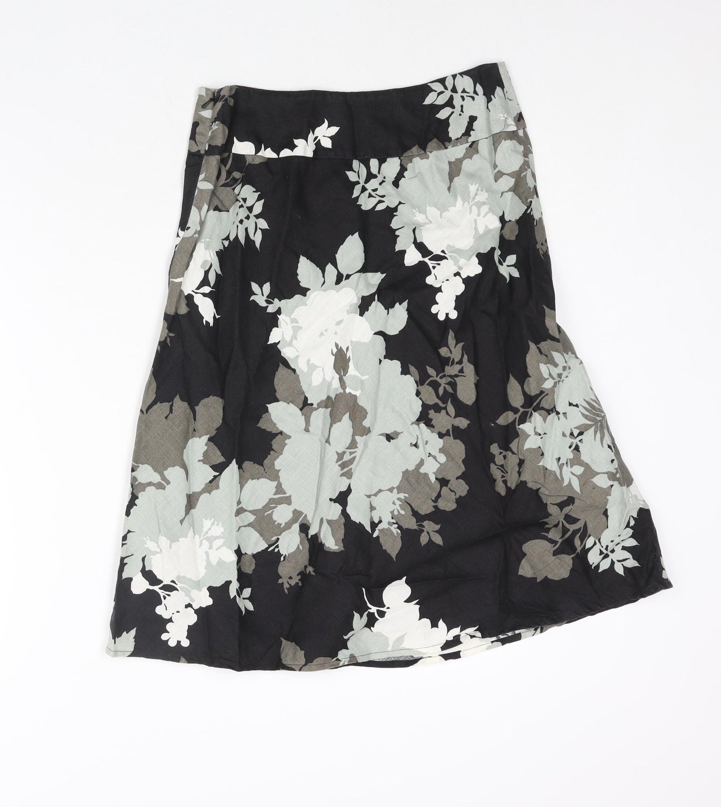 Jasper Conran Womens Black Floral Linen A-Line Skirt Size 10 Zip