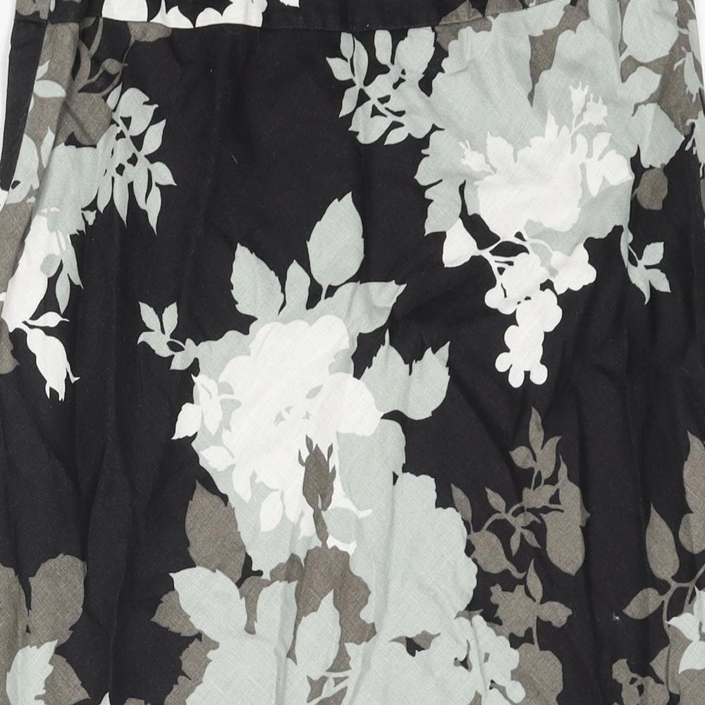 Jasper Conran Womens Black Floral Linen A-Line Skirt Size 10 Zip