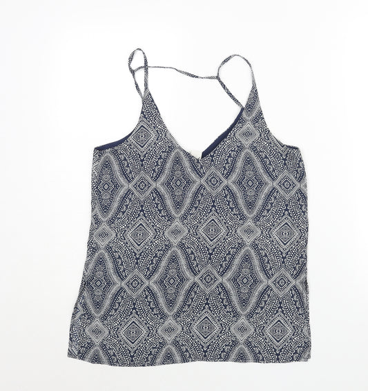 H&M Womens Blue Geometric Polyester Camisole Blouse Size 8 V-Neck