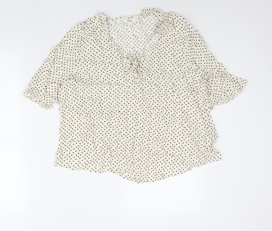 Marks and Spencer Womens Ivory Polka Dot Viscose Basic Blouse Size 16 V-Neck - Frill