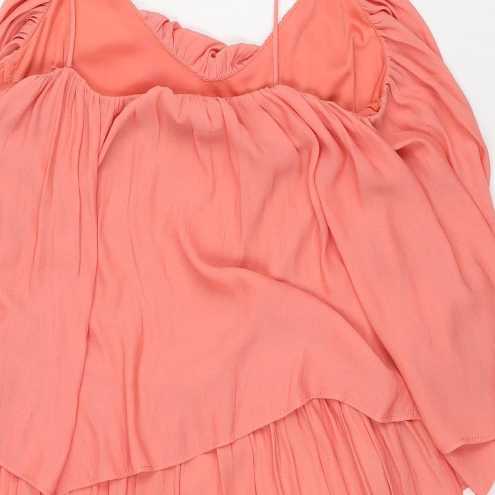 Zara Womens Pink Polyester Shift Size XS Scoop Neck Pullover - Frill