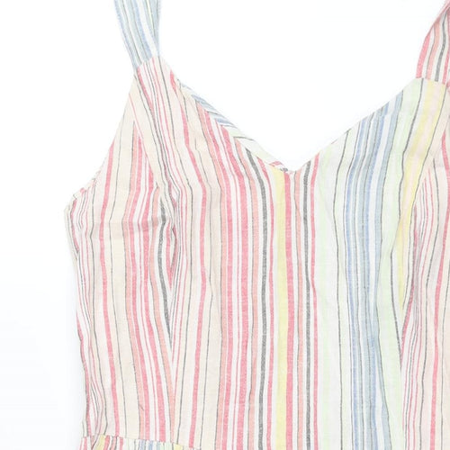 New Look Womens Multicoloured Striped Linen Shift Size 12 Sweetheart Pullover - Button Detail