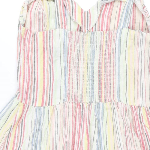 New Look Womens Multicoloured Striped Linen Shift Size 12 Sweetheart Pullover - Button Detail