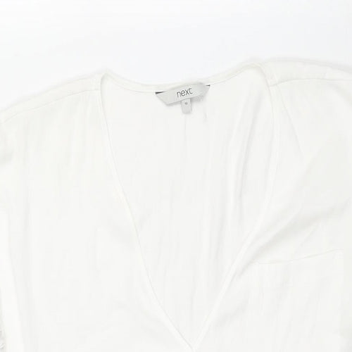 NEXT Womens White Polyester Basic Blouse Size 10 V-Neck - Drawstring Hem