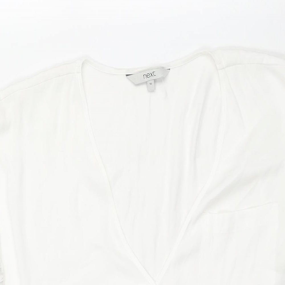 NEXT Womens White Polyester Basic Blouse Size 10 V-Neck - Drawstring Hem